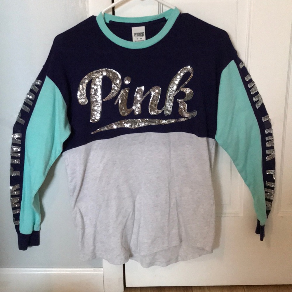 Cozy bling varsity long sleeve shirt PINK
